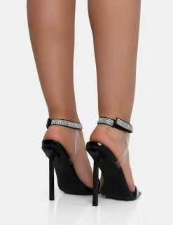 Public Desire Afterglow Patent Barely There Diamante Strap Square Toe Stiletto Heels | Women Barely There Heels