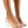 Public Desire Afternoon Patent Clear Perspex Block Mid Heeled Sandals | Women Wide Fit Heels