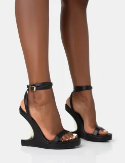 Public Desire A-List Pu Barely There Wrap Around Platform Cut Out Wedge Heels | Women Barely There Heels