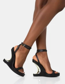 Public Desire A-List Pu Barely There Wrap Around Platform Cut Out Wedge Heels | Women Barely There Heels