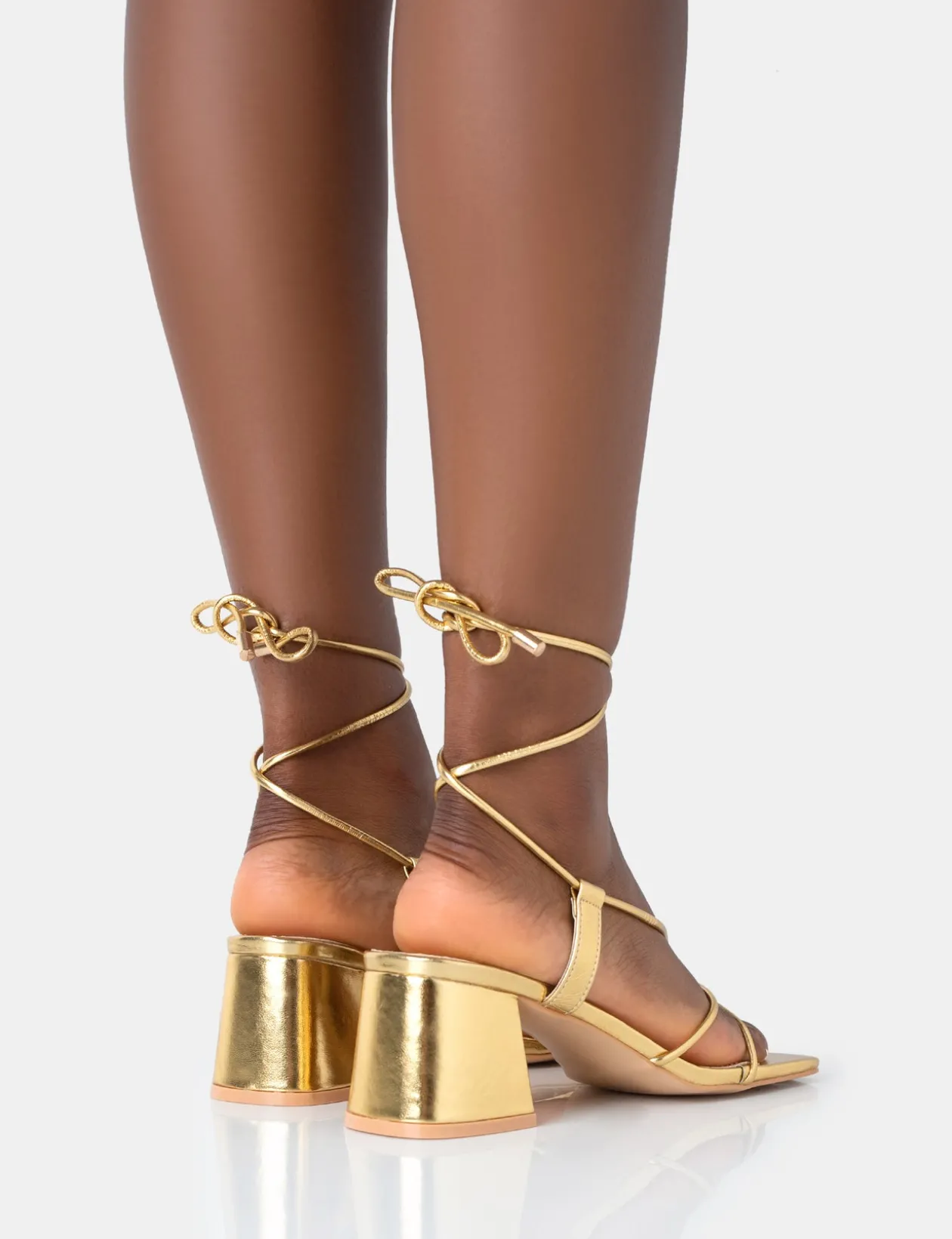 Public Desire Aloha Pu Lace Up Block Mid Heeled Sandals | Women Sandals