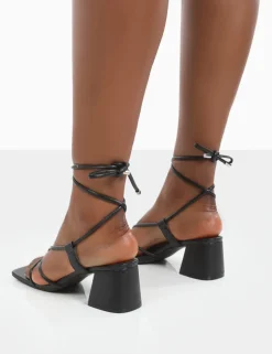 Public Desire Aloha Wide Fit Lace Up Block Mid Heeled Sandals | Women Wide Fit Heels