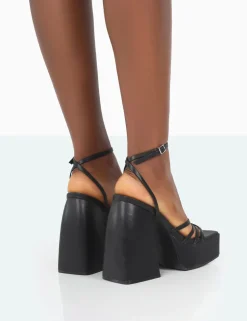 Public Desire Amerie Pu Chunky Square Toe Platform Block Heels | Women Square Toe Heels