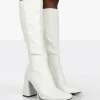 Public Desire Apology Pu Knee High Block Heel Boots | Women Knee High Boots
