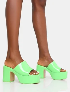Public Desire Ariel Patent Mule Chunky Mid Platform Heels | Women Platform Heels
