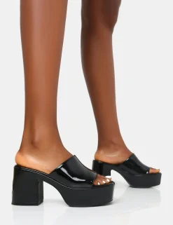 Public Desire Ariel Patent Mule Chunky Mid Platform Heels | Women Platform Heels