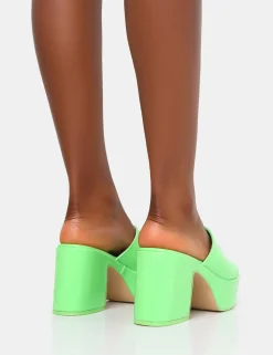 Public Desire Ariel Patent Mule Chunky Mid Platform Heels | Women Platform Heels
