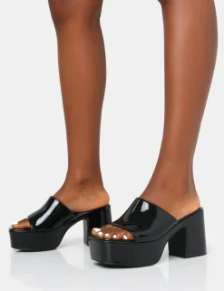 Public Desire Ariel Patent Mule Chunky Mid Platform Heels | Women Platform Heels
