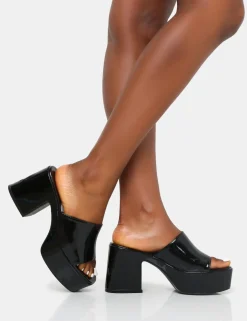 Public Desire Ariel Patent Mule Chunky Mid Platform Heels | Women Platform Heels