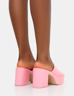 Public Desire Ariel Patent Patent Mule Chunky Mid Platform Heels | Women Platform Heels