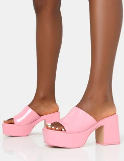 Public Desire Ariel Patent Patent Mule Chunky Mid Platform Heels | Women Platform Heels