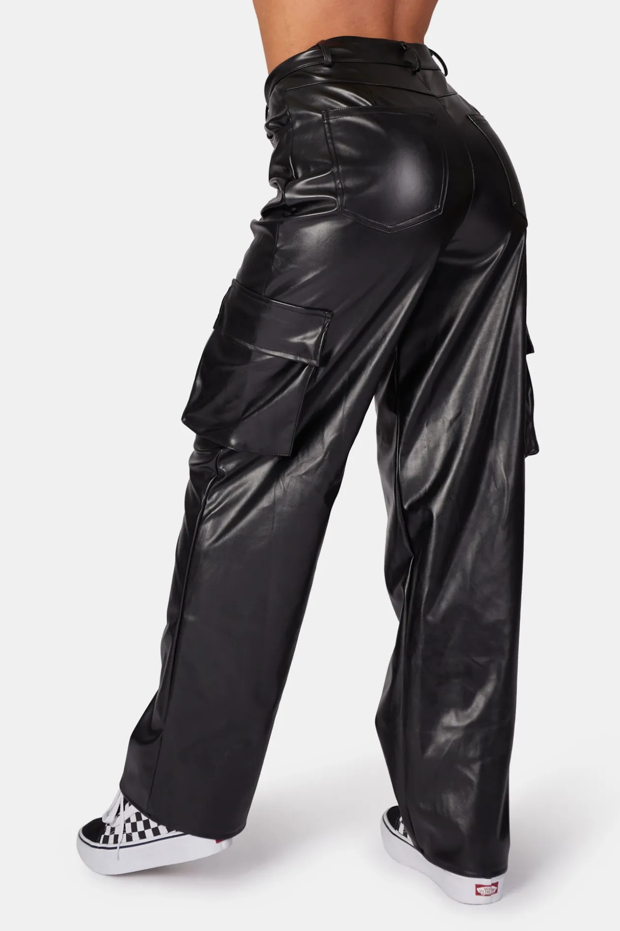 Public Desire Asymmetric Waistband Pu Cargo Trousers Black | Women Trousers