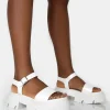 Public Desire Athens Patent Round Toe Chunky Flat Sandals | Women White Sandals