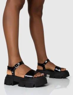 Public Desire Athens Patent Round Toe Chunky Flat Sandals | Women Chunky Sandals