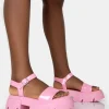 Public Desire Athens Pink Patent Round Toe Chunky Flat Sandals | Women Chunky Sandals