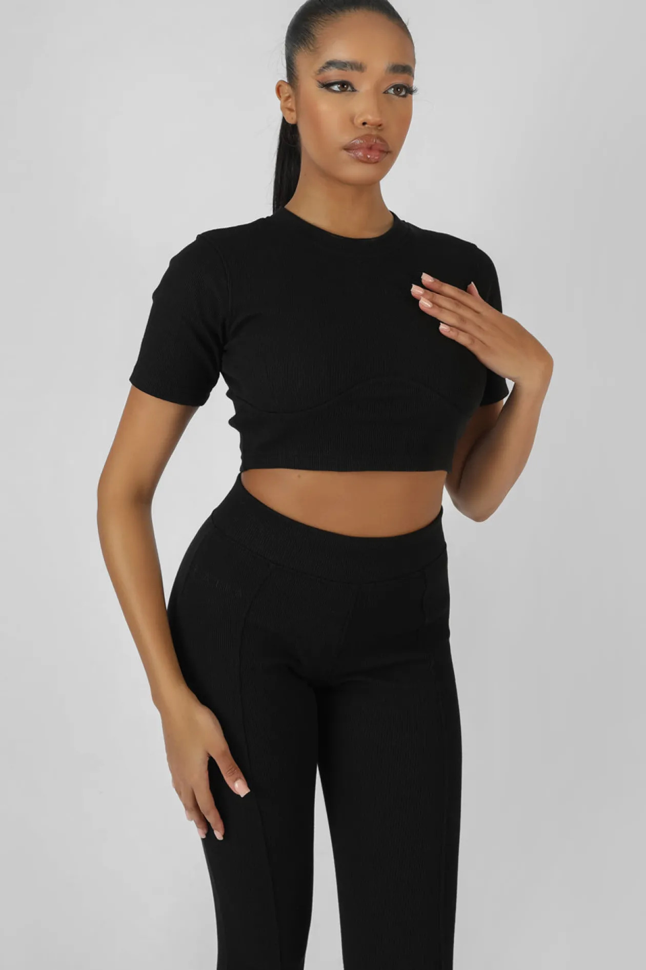 Public Desire Athleisure Underbust Ribbed Fitted Cropped T-Shirt | Women Tops