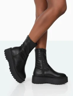 Public Desire Auden Black Pu Chunky Sole Ankle Boots | Women Chunky Boots