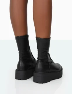 Public Desire Auden Black Pu Chunky Sole Ankle Boots | Women Chunky Boots