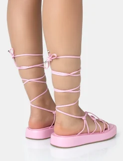 Public Desire Babygirl Baby Flatform Lace Up Sandals | Women Flatforms