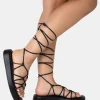 Public Desire Babygirl Flatform Lace Up Sandals | Women Black Sandals