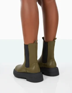 Public Desire Barbie Dark Pu Platform Chunky Sole Chelsea Boots | Women Chunky Boots