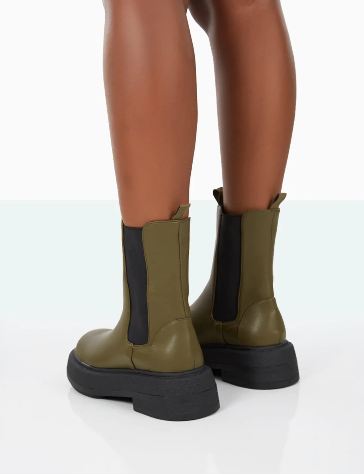 Public Desire Barbie Dark Pu Platform Chunky Sole Chelsea Boots | Women Chunky Boots