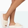 Public Desire Bashful Ecru Faux Fur Chunky Sole Slider Slippers | Women Sliders