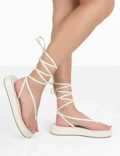 Public Desire Beach Babe Lace Up Toe Thong Flatform Sandals | Women Strappy Sandals