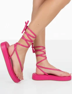 Public Desire Beach Babe Lace Up Toe Thong Flatform Sandals | Women Strappy Sandals