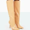 Public Desire Best Believe Croc Pointed Toe Stiletto Heeled Knee High Boots | Women Knee High Boots