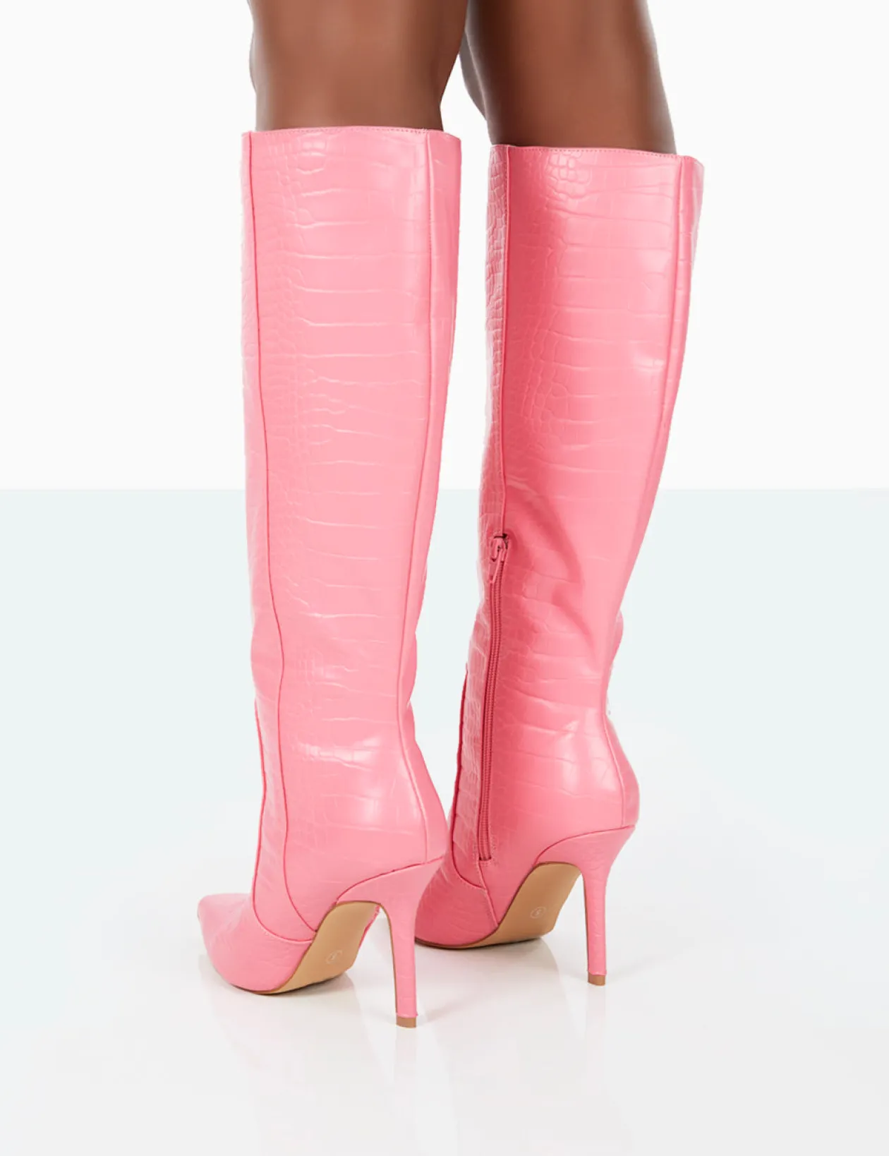 Public Desire Best Believe Croc Pointed Toe Heeled Stiletto Knee High Boots | Women Knee High Boots