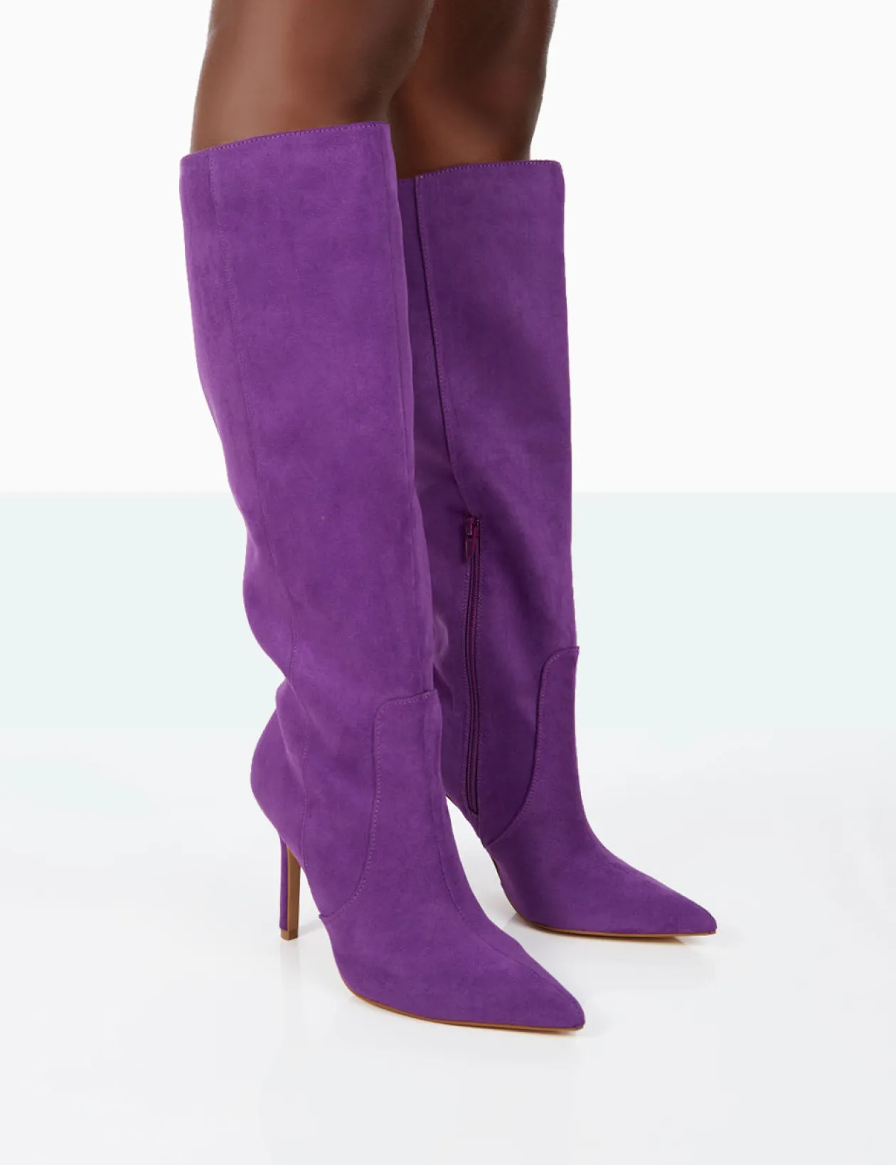 Public Desire Best Believe Faux Suede Pointed Toe Stiletto Heeled Knee High Boots | Women Knee High Boots