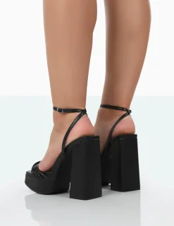 Public Desire Boujee Pu Square Toe Strappy Block Heels | Women Platform Heels