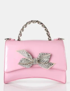 Public Desire Bow Baby Patent Chain Handle Diamante Grab Bag | Women Mini Bags