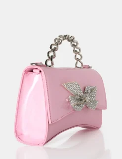 Public Desire Bow Baby Patent Chain Handle Diamante Grab Bag | Women Mini Bags