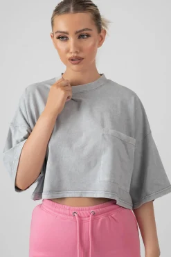 Public Desire Boxy Cropped Graphic T-Shirt Acid Wash | Women Tops