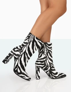 Public Desire Bridget Printed Pu Pointed Toe Block Heeled Ankle Boots | Women Heeled Boots