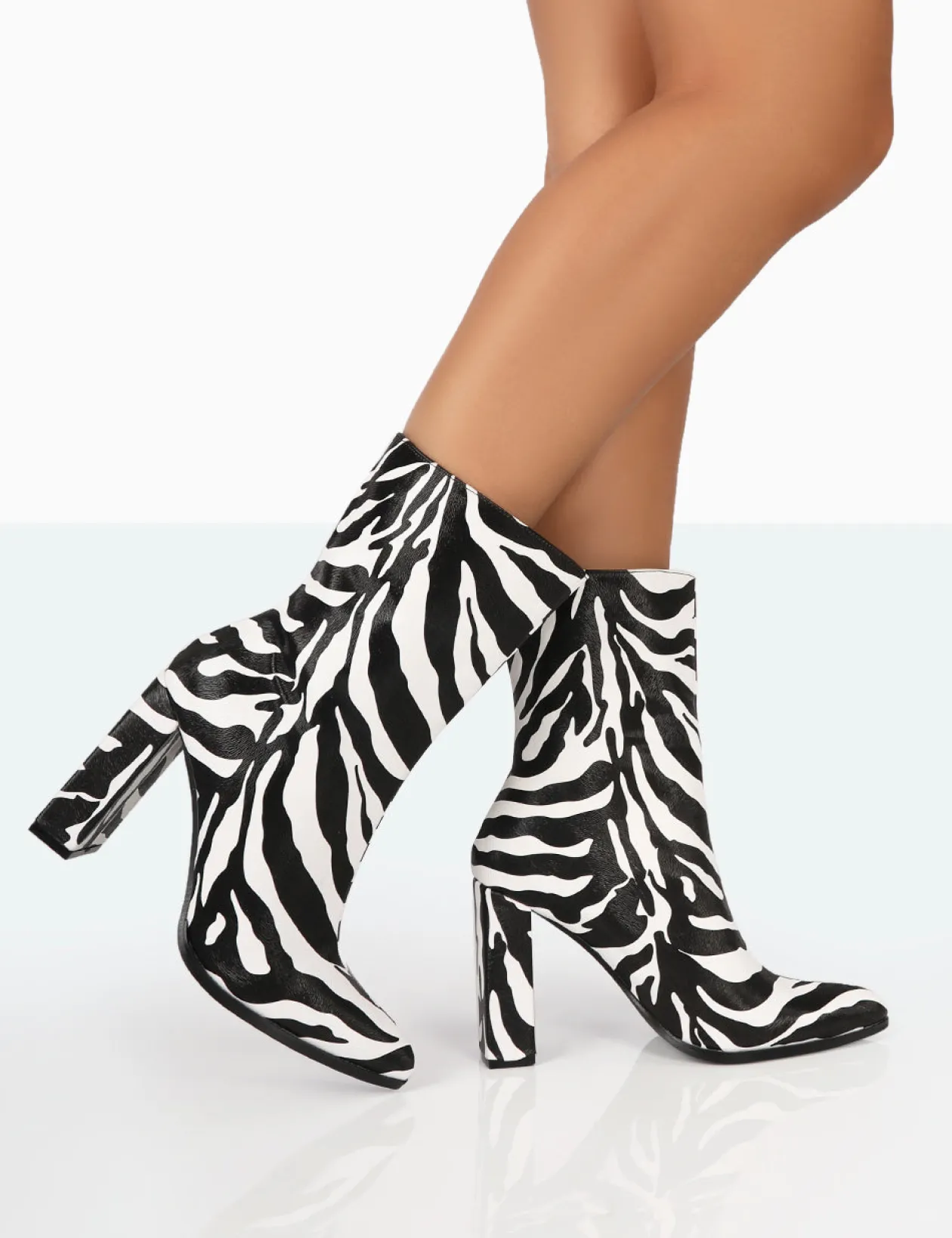 Public Desire Bridget Printed Pu Pointed Toe Block Heeled Ankle Boots | Women Heeled Boots