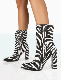 Public Desire Bridget Printed Pu Pointed Toe Block Heeled Ankle Boots | Women Heeled Boots