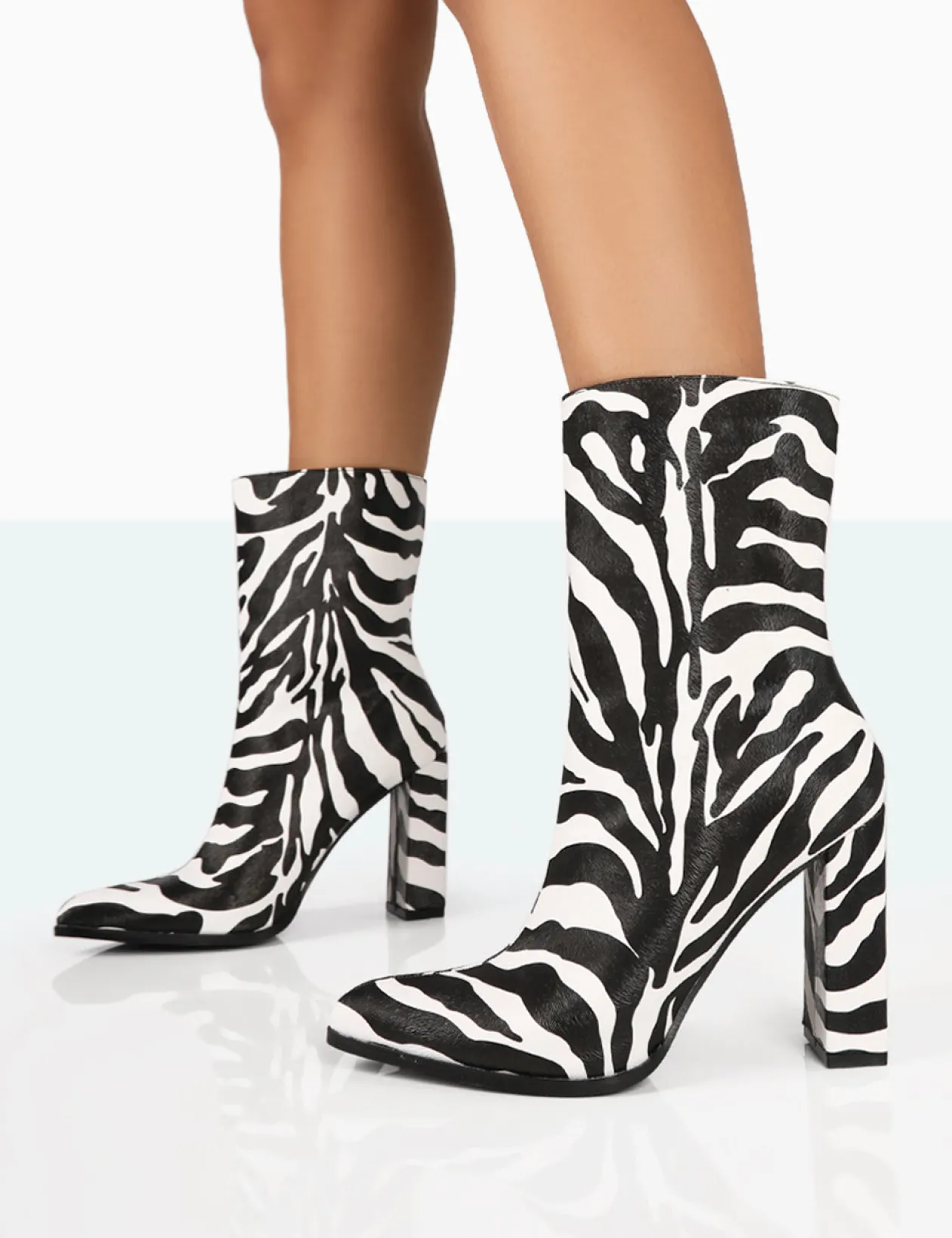 Public Desire Bridget Printed Pu Pointed Toe Block Heeled Ankle Boots | Women Heeled Boots