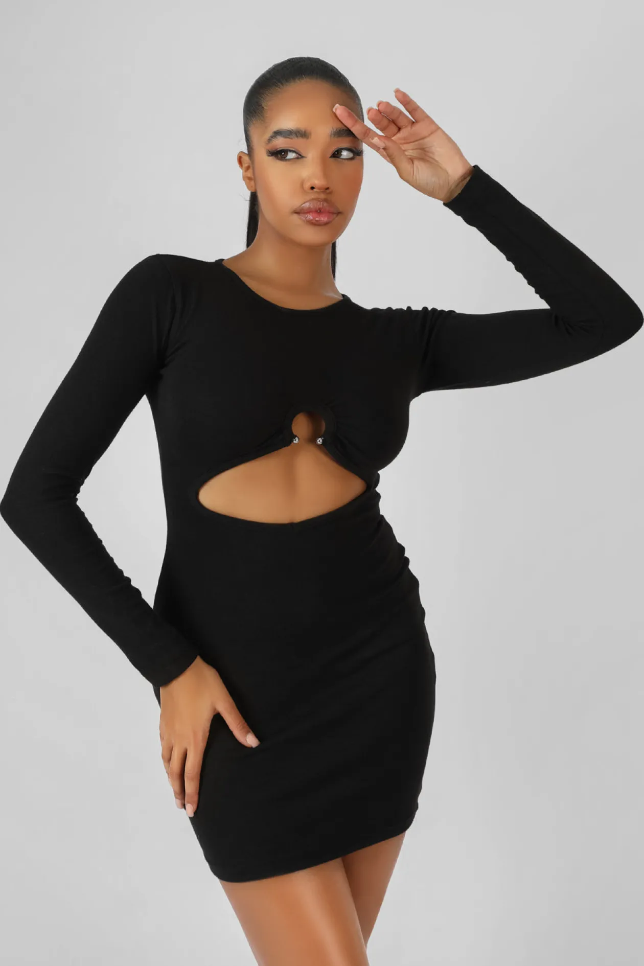 Public Desire Bull Ring Detail Long Sleeve Mini Dress | Women Dresses