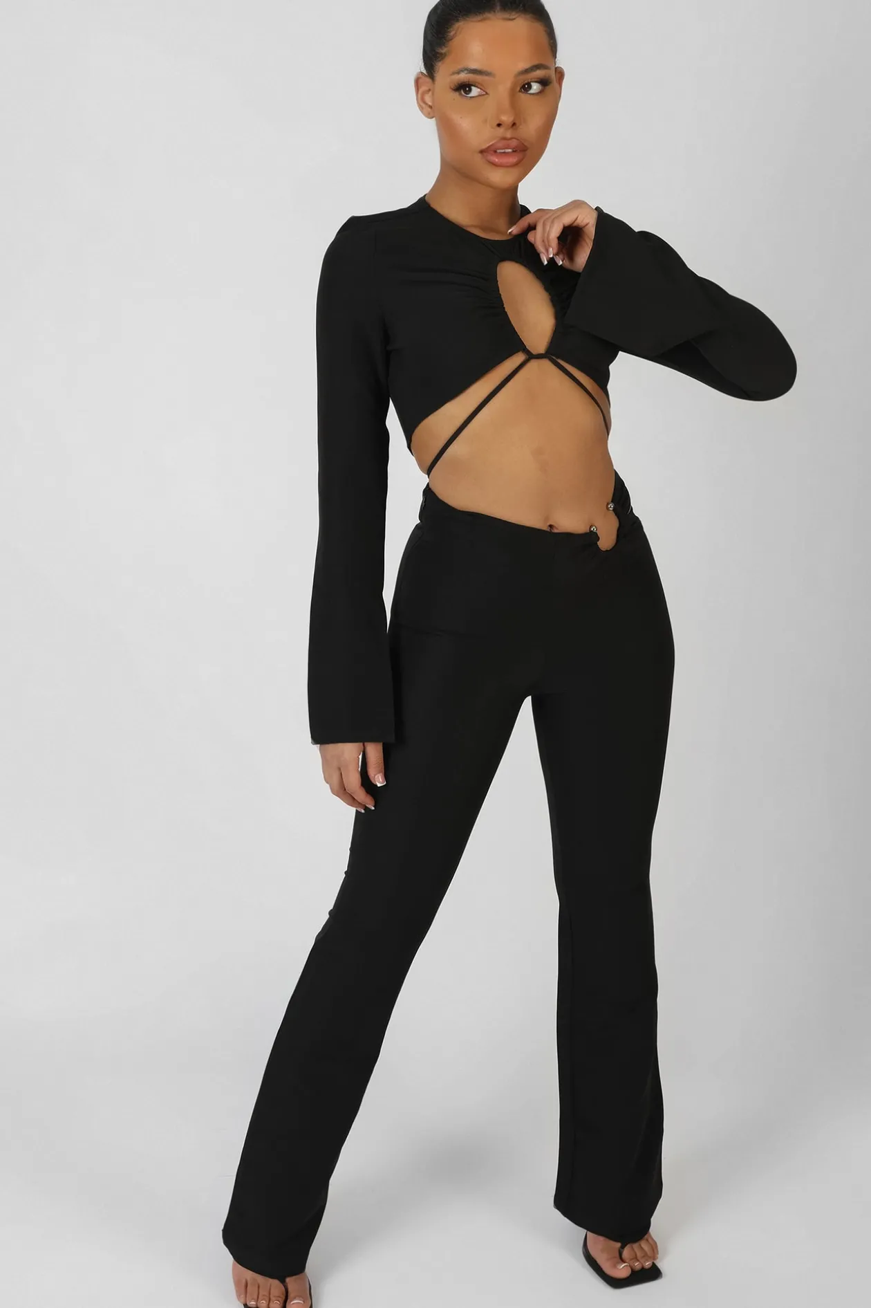 Public Desire Bullring Detail Flare Trousers | Women Trousers