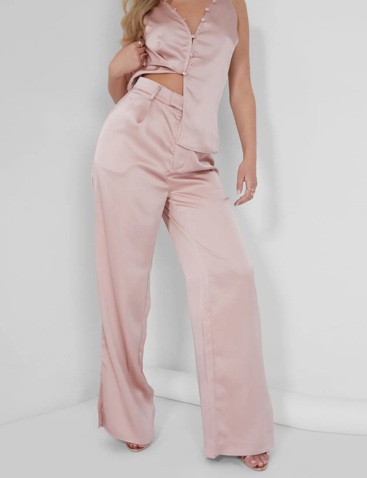 Public Desire Button Detail Satin Waistcoat Top | Women Tailoring