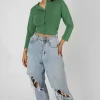 Public Desire Button Front Long Sleeve Crop Top | Women Tops