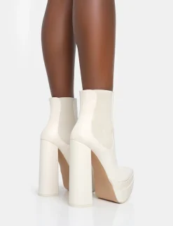 Public Desire Cady Pu Platform Pointed Toe Block Heel Ankle Boots | Women Chunky Boots
