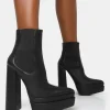 Public Desire Cady Pu Platform Pointed Toe Block Heel Ankle Boots | Women Chunky Boots