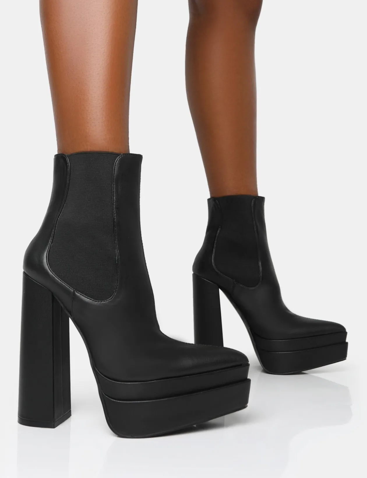 Public Desire Cady Pu Platform Pointed Toe Block Heel Ankle Boots | Women Chunky Boots