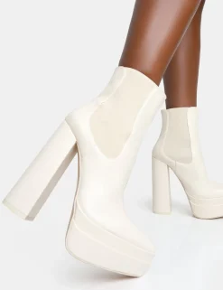 Public Desire Cady Pu Platform Pointed Toe Block Heel Ankle Boots | Women Chunky Boots