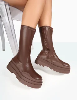 Public Desire Cam Pu Chunky Sole Round Toe Ankle Boots | Women Chunky Boots