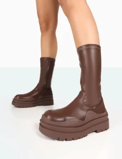 Public Desire Cam Pu Chunky Sole Round Toe Ankle Boots | Women Chunky Boots